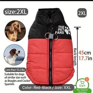 Dog Puffer Vest Jacket Red Black 2XL